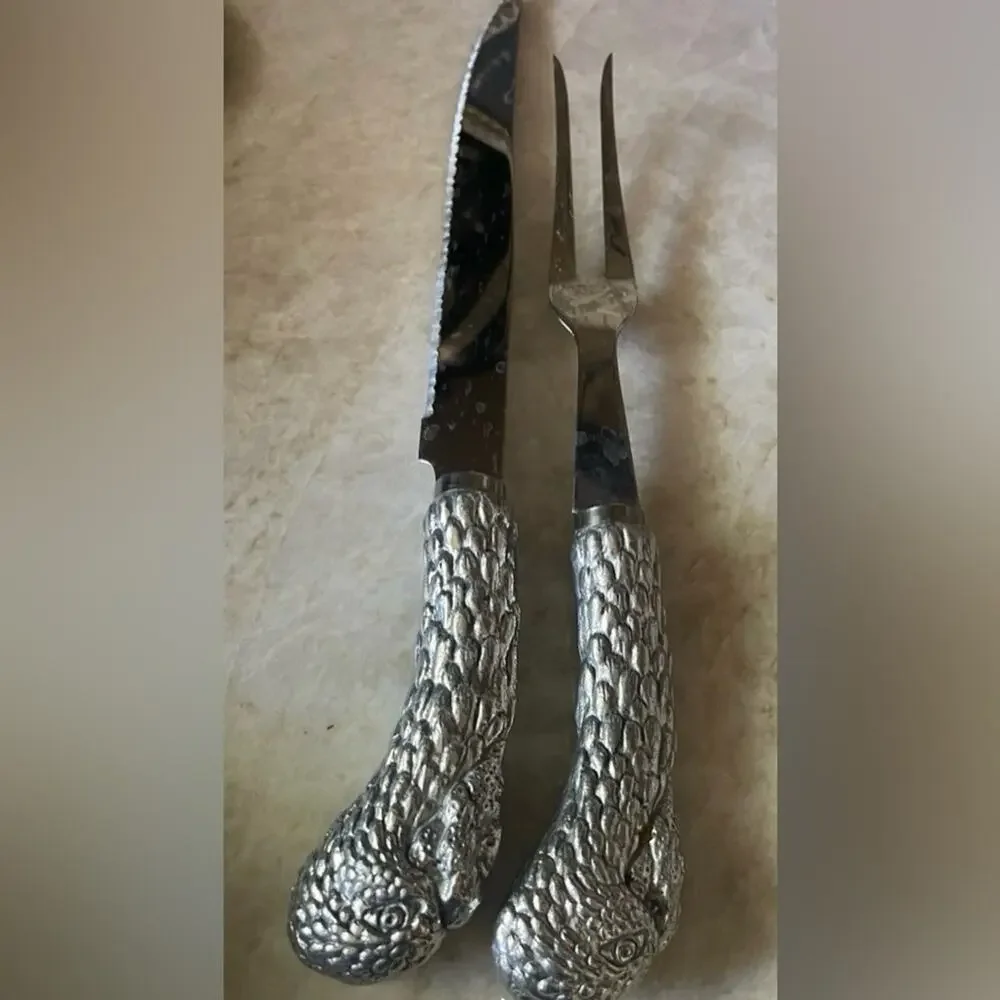 Arthur Court Silver aluminum Turkey Carving Knife and Fork Set